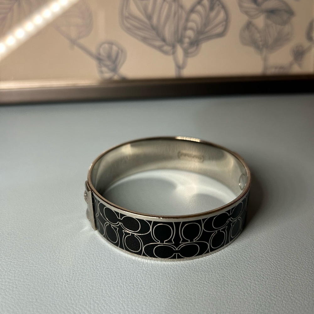Coach Signature Bangle Bracelet Silver&Black